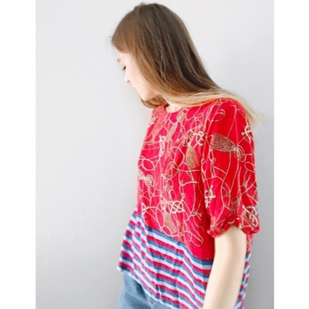 Rodebjer Designer Tassels Viscose Blouse Red Medium